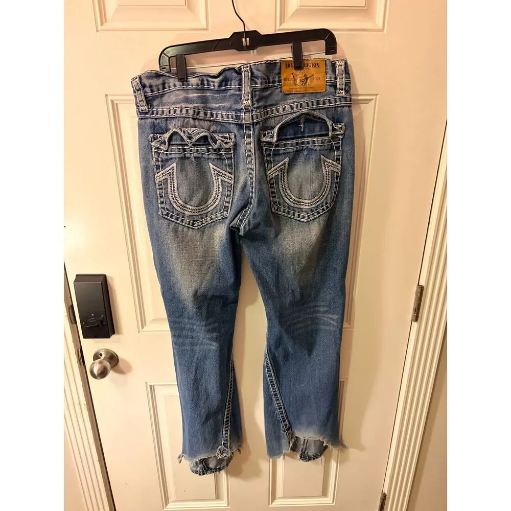 True Religion Jeans Mens 38 RARE Straight Flaps Nat Mega T Distress